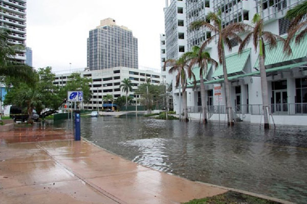 High-tide flooding caused by rising seas is impacting Miami and cities as far north as Boston with ever increasing frequency and severity. (Photo by Harold Wanless, University of Miami) 