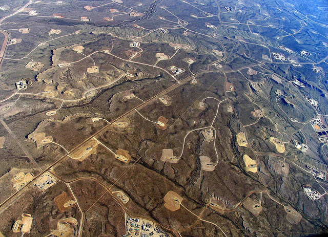 No, this is not a Dallas suburb, it’s a fracking field. If you don’t like it now, imagine it in a few years, when it has been abandoned. (Photo by Simon Fraser University) 
