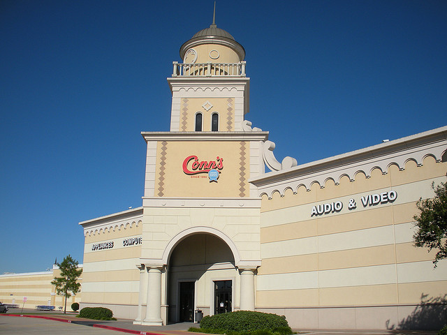 One of the stores built by a Conn’s game, based on junk bonds and subprime loans, in Houston Texas.  (Photo by Mather Rutledge/Flickr) 