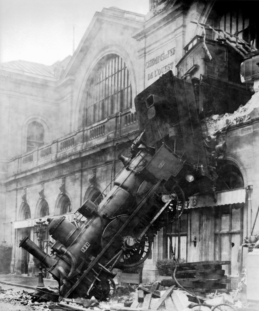 As demonstrated in Paris in 1895, what matters is not whether the train wreck was on time. What matters is that it’s a wreck. (Wikipedia Photo)